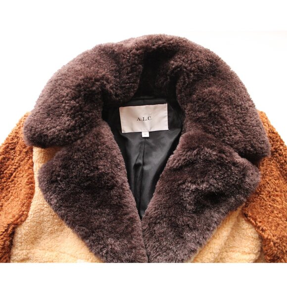 A.L.C. Stefan Faux Fur Shearling Patchwork Coat / XS / Brown Multi Teddy Sherpa - Picture 7 of 11
